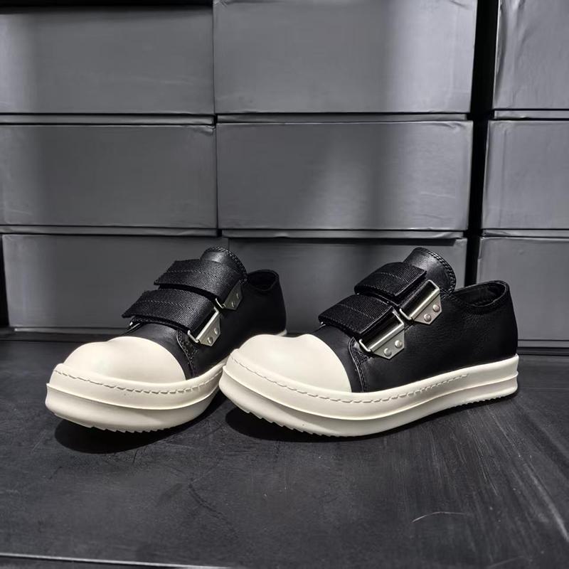 Spring Summer New Arrival Low Top Hook&Loop Couple Style Casual Board Shoes Round Toe Thick Bottom Genuine Leather Sneakers