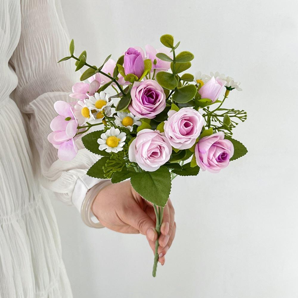 Simulated Artificial Flowers Hydrangea Daisy Silk Rose Bouquet Wedding Backdrop