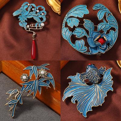 Neue Chinesische Stil Imitation Gebranntes Blau Öl Tropfen Goldfisch Brosche, Einfaches Temperament Elegante Anstecknadel, Cheongsam Korsage Accessoires