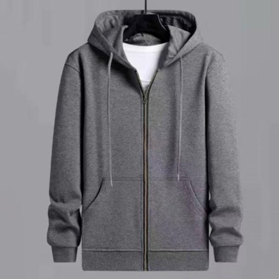 Langarm Zugband Taschen Reißverschluss Strickjacke Sweatshirt Herren Frühling Herbst Einfarbig Große Größen Hoodie Mantel