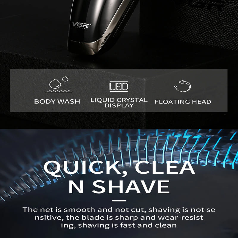 Aparat de ras electric pentru bărbați cu trei lame flotante din oțel inoxidabil, de uz casnic, lavabil pe tot corpul, cu afișaj digital, aparat de ras electric reîncărcabil, sigur