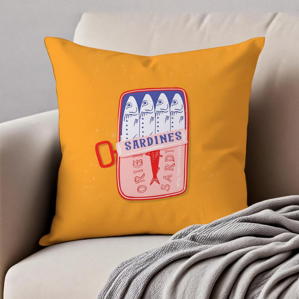 Cute Coastal Charm Sardines Art Design Cushion Cover Pillowcase Antidustmite Invisible Zipper Short Plush Sofa Cushion
