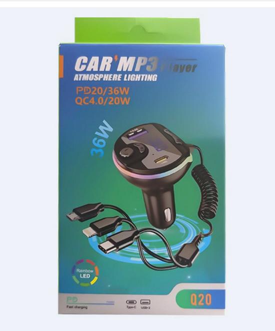 Q7 Colorful Ambient Light Car MP3 Player with Bluetooth Receiver & Multifunctional QC3.0 Fast Car Charger