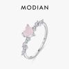 MODIAN 925 Silver Elegant Pink Crystal Heart Finger Rings For Women Birthday Romantic Gift Fine Jewelry Accessories