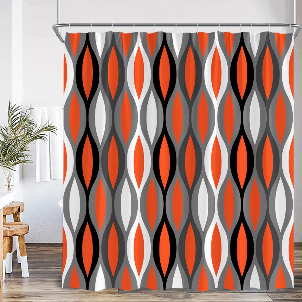 Abstract Geometric Shower Curtain Colorful Wavy Line Art Aesthetic Bathroom Decoration Modern Polyester Bath Curtain with Hook