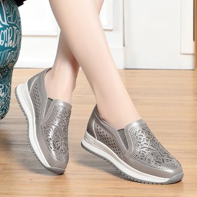 Damen Mesh Atmungsaktiv Mode Runde Zehenpartie Sneaker Keilabsatz Schuhe Täglich Lässig Slipper Walking Weiblich Dicke Sohle Vulkanisierte Schuhe
