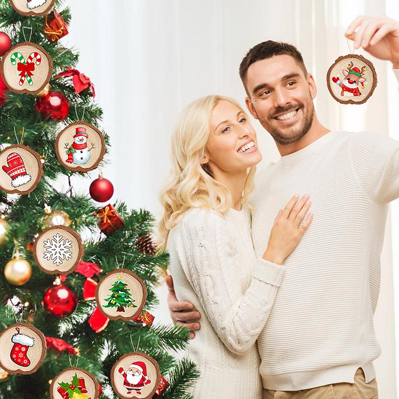 Christmas Tree Decorations Wood Christmas Tree Decorations,9Pcs Round Christmas Decor Wood Christmas Ornaments For Crafts