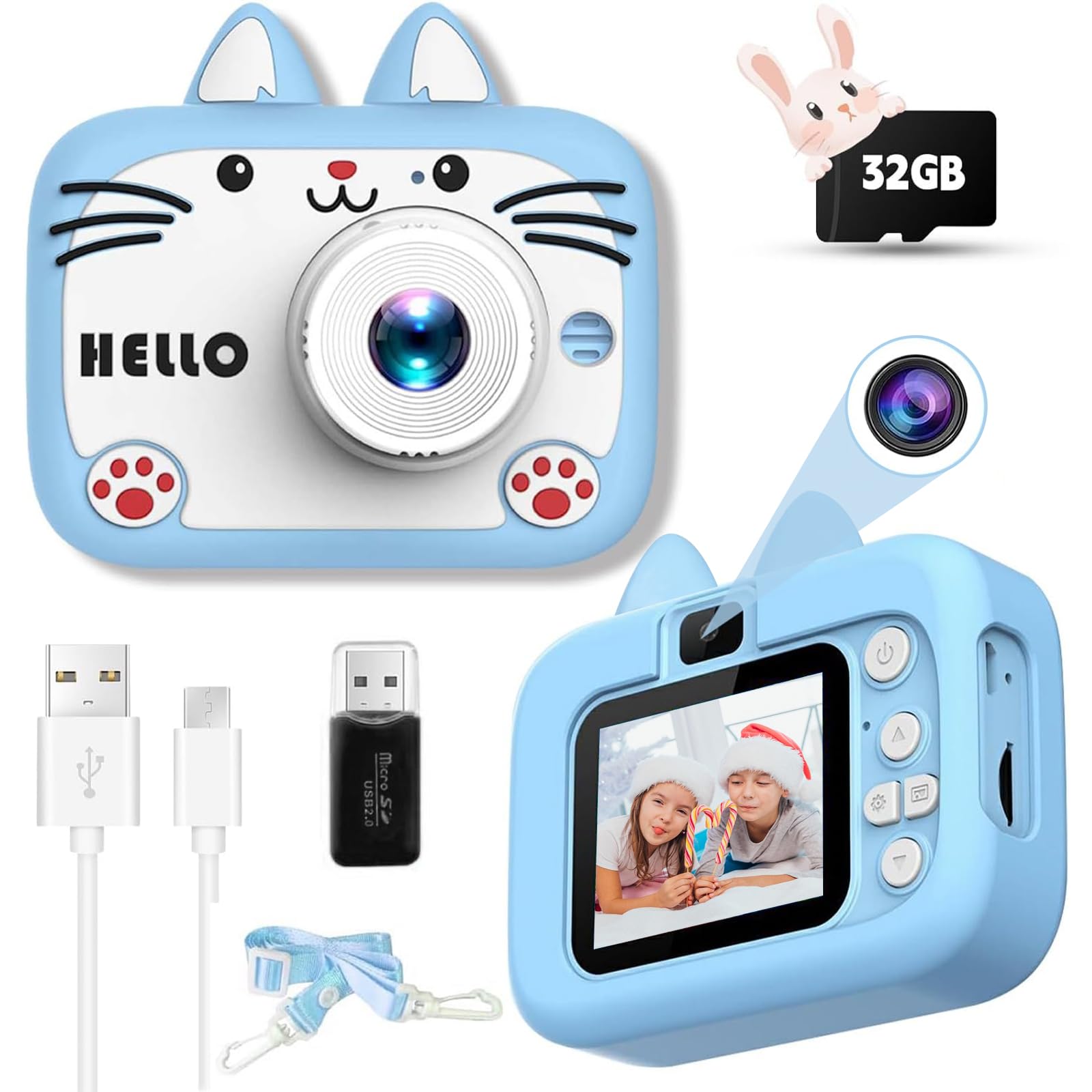 

nacyvcos Kids Toy Camera with 40MP 1080P HD 32GB SD Game 4x IPS Silicone Protective USB Ideal for Ages Elementary School Birthday Christmas Easy синий