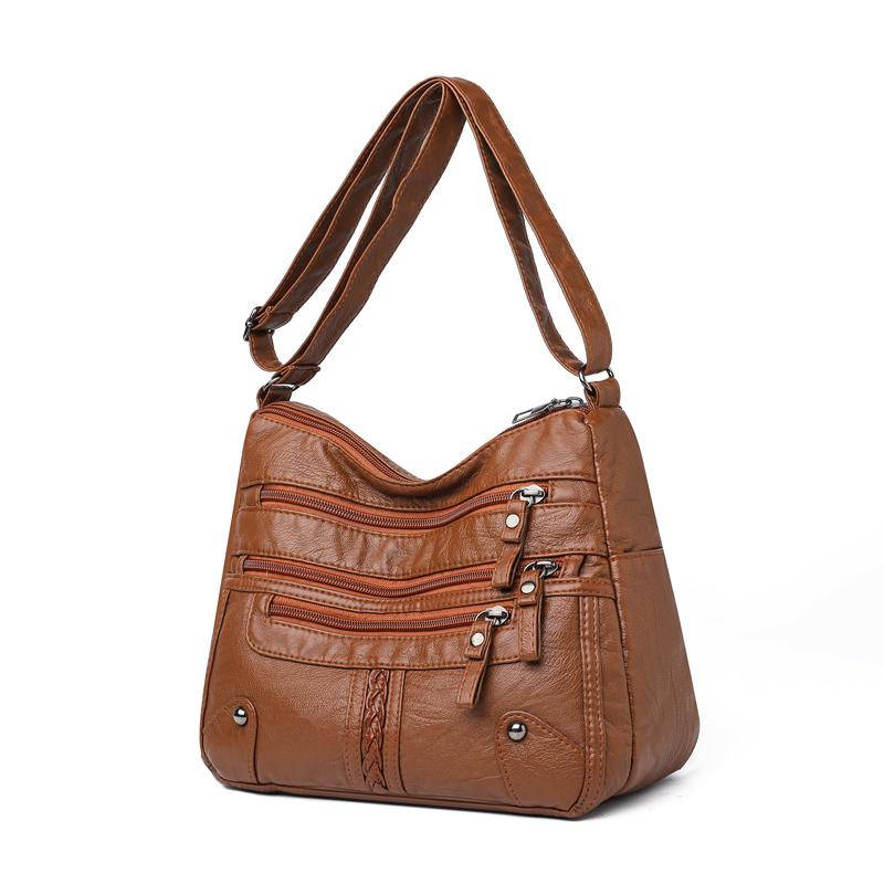 Multi-Pocket-Muttertasche mittleren Alters Große Kapazität Mehrschichtige Umhängetasche aus weichem Leder für Damen