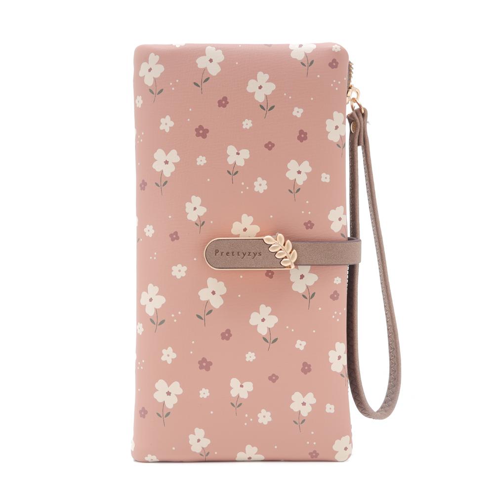 Women Long Wallet Cute Leaf Flower Pattern Design Girl Zipper Coin Purse Ladies ID Credit Card Holder PU Small Clutch Money Bag