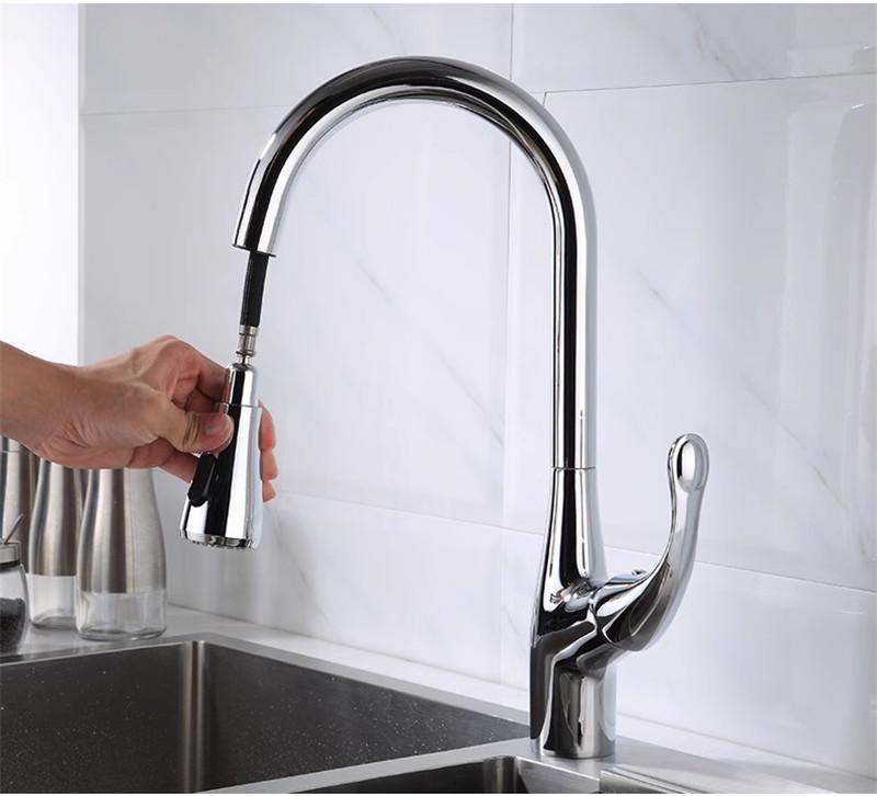 Tuqiu Gold Pull Out Kitchen Faucet Black Kitchen Tap 360 Rotate Sink Faucet Brass Chrome/ Nickel /Black Swivel Sink Mixer Tap