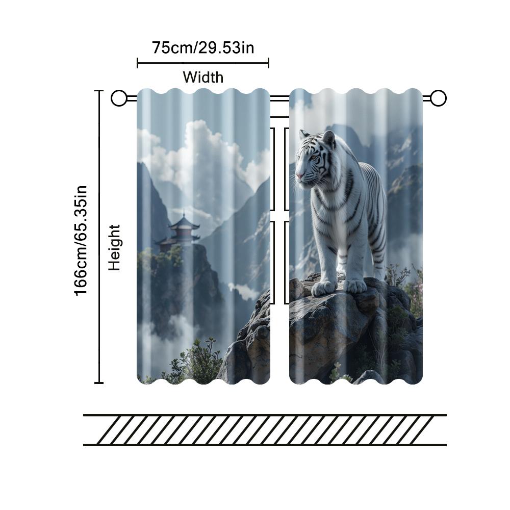 Set Of 2 Filtering Curtains Excluding Rods Non Movable Without Batteries Vibrant Tiger Use Bedrooms Living Rooms Curtain Polyester Ideal For Area
