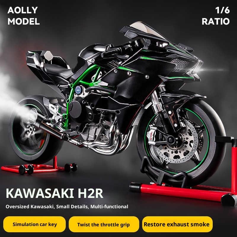 1:6kawasaki H2r Alloy Motorcycle Model Ignition Start Function With Simulated Spray Effect Premium Diecast Locomotive Decoration