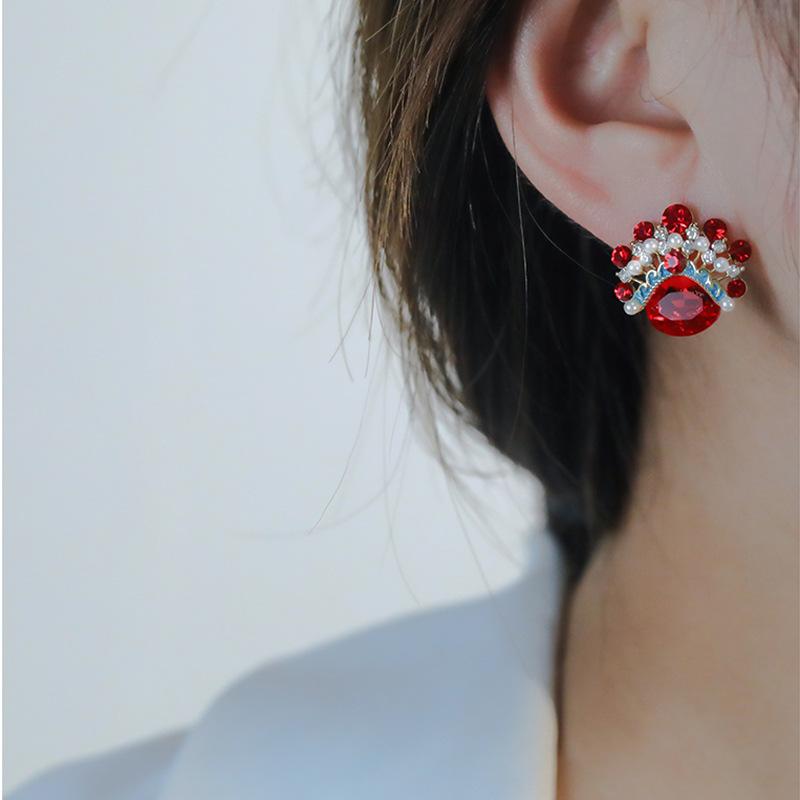 Feng Dao Ma Dan Facebook Guochao Earrings Women's Red Earrings New High-end Pearl New Year Earrings