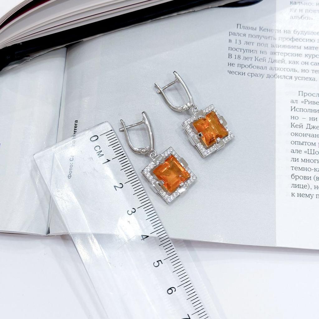 Silberohrringe mit natürlichem Goldquarz 9,713 ct, Zirkonia (2165736)