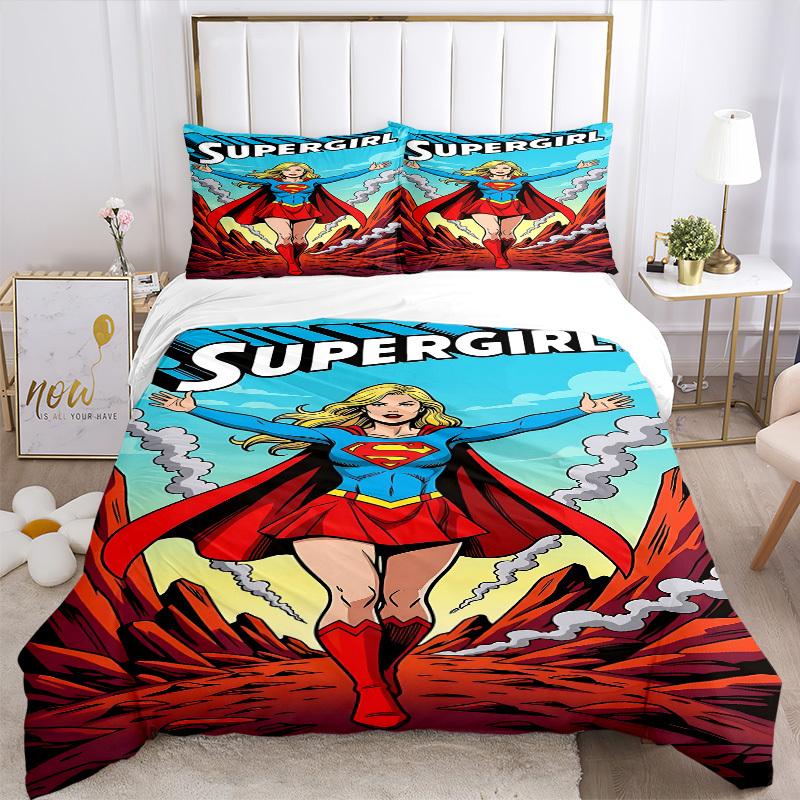 3pcs Superhero, Supergirl Duvet Cover Set (1 Duvet Cover + 2 Pillowcases, No Core) - Comfortable, And Breathable Bedroom Decoration Yy251104001