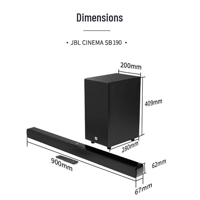 JBL Cinema SB190 2.1 Channel Dolby Atmos Soundbar with Wireless Subwoofer