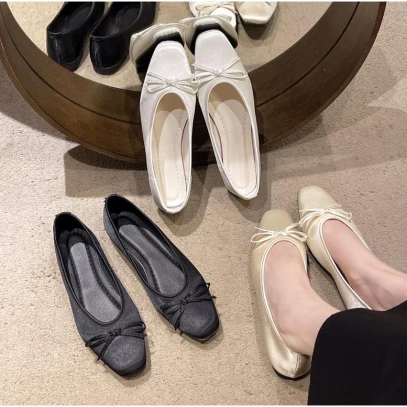 New Style Fashion Bowtie Flat Shoe Women Ballerinas Square Toe Slip On Ballet Flat Loafers Moccasins Ladies Casual Comfort Shoes