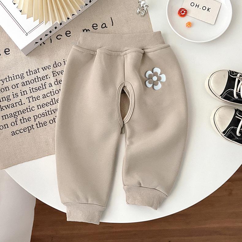Pantalones de chándal para bebé con entrepierna abierta y forro polar: Ropa Gruesa y Cálida de Otoño/Invierno para Niños y Niñas