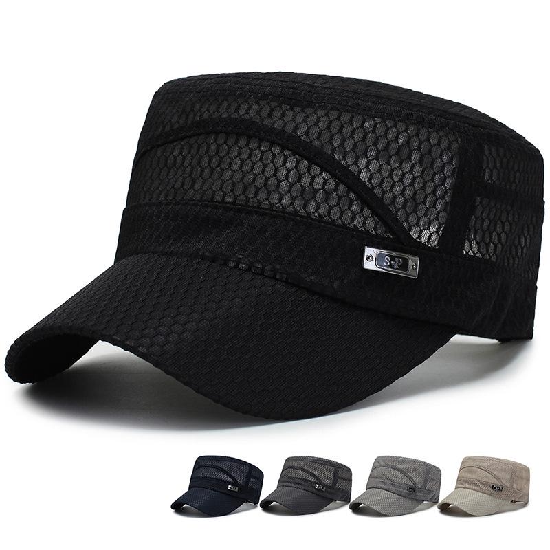 Breathable Mesh Sunscreen Flat Top Hat for Middle-Aged and Elderly Men - Casual Outdoor Cap.
