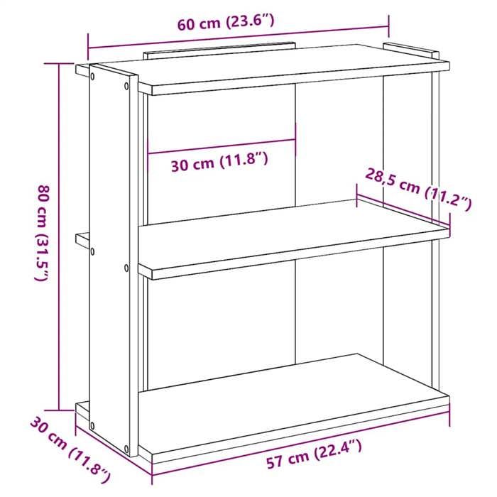VidaXL 3-Tier Bookcase White 60x30x80 Cm Engineered Wood, Shelf, Bookshelf, Storage Shelf, 860256