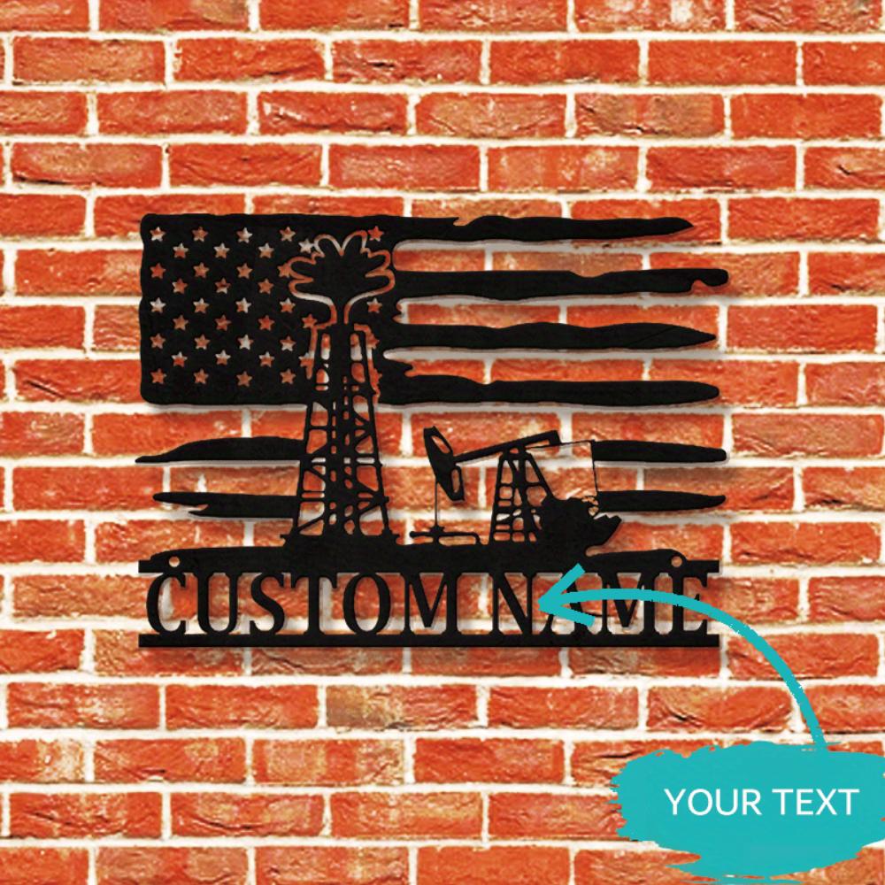Custom Metal Wall Art US Flag Oil Rig Design Gift for Oilfield Enthusiasts