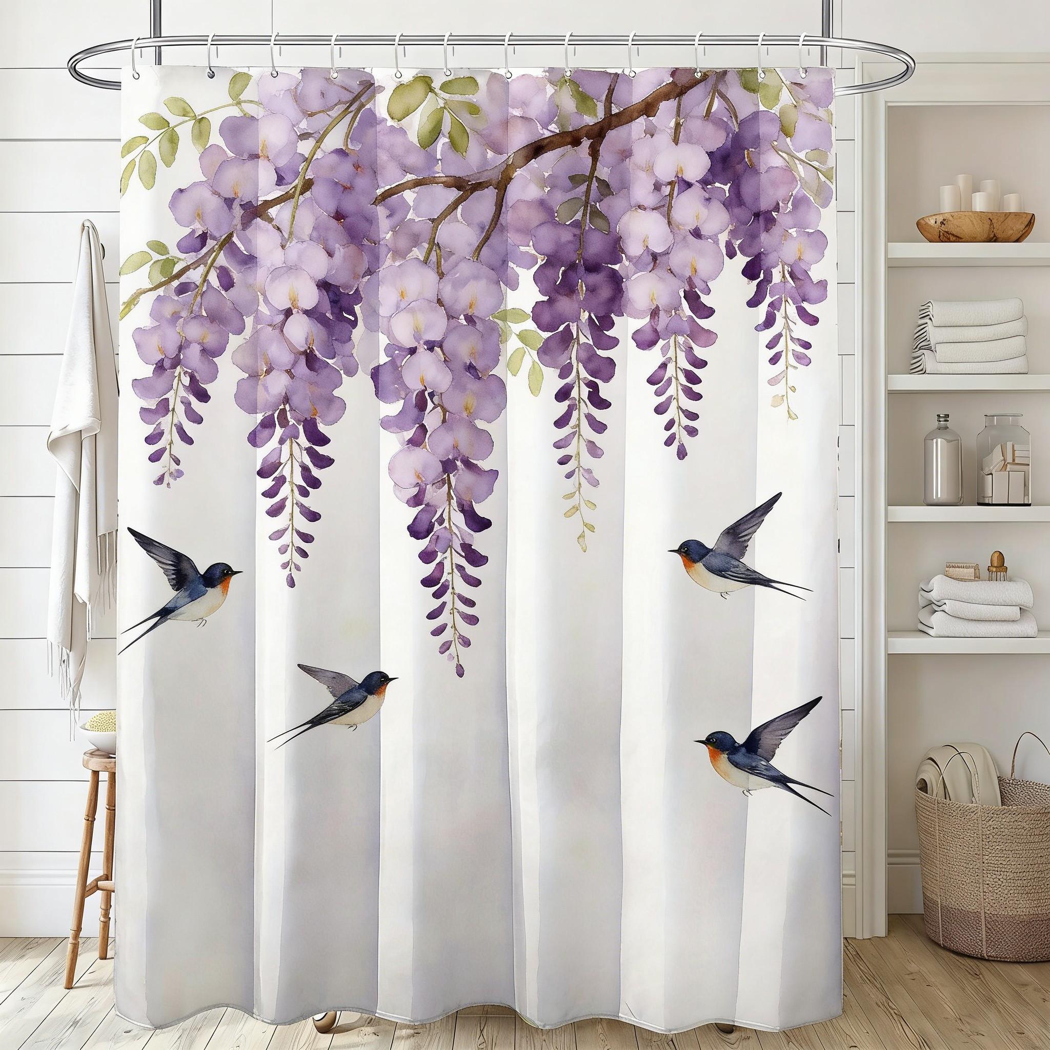

Soft Pink Watercolor Hanging Leaves Waterproof Shower Curtain For Bathroom Decor W60H190(CM)-1 Pcs