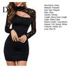 Women Sequined Dress Lady Hollow Out Lace Embroidery Slim Fit Sheath Fall Solid Color Shiny Knitted Stand Collar Elastic Prom Party Mini
