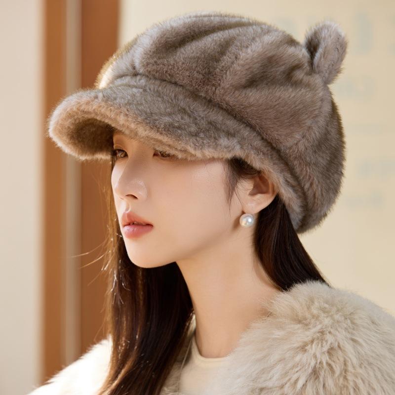 Осень и Зима Женская Мода Милые Кошачьи Ушки Флисовая Шапка Уличная Ветрозащитная Холодная Теплая Восьмиугольная Шляпа