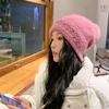 New Korean Style Pure Color Cute Ball Head Cap for Women for Winter Warm Riding Ear Protection Knitted Wool Hat