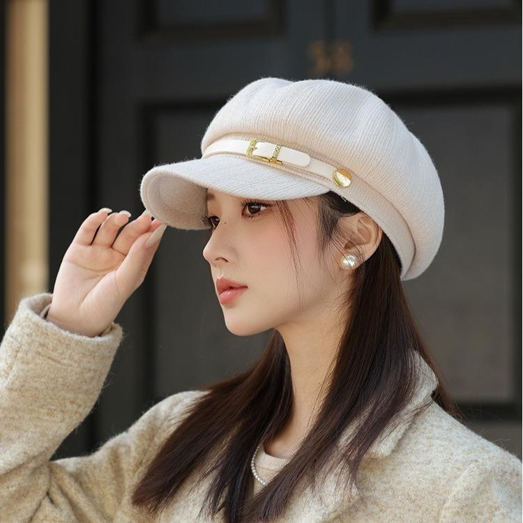 Octagonal Hat Female Spring and Autumn Duck Tongue Travel Sunshade Sunscreen Hat British Retro Breathable Beret
