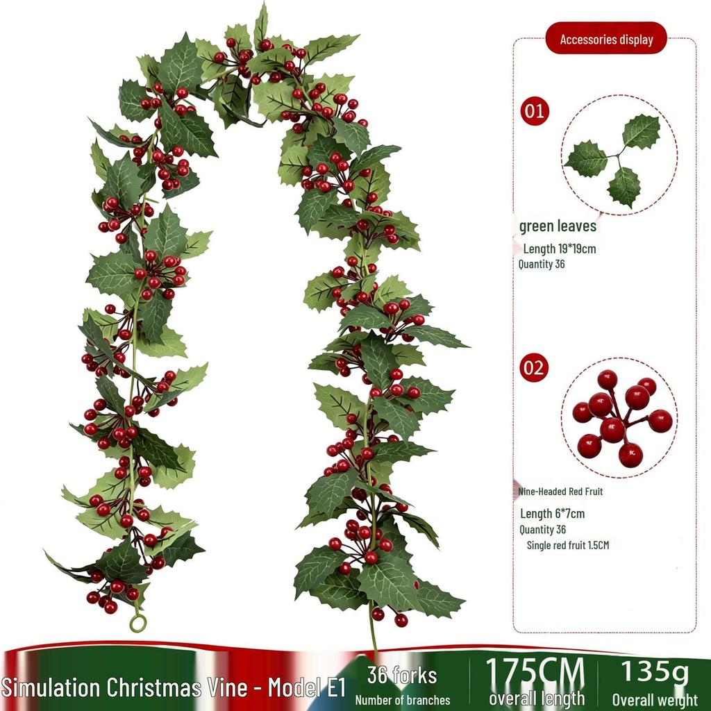 Red Berry Christmas Vine Home Decoration - Festive Party Garland