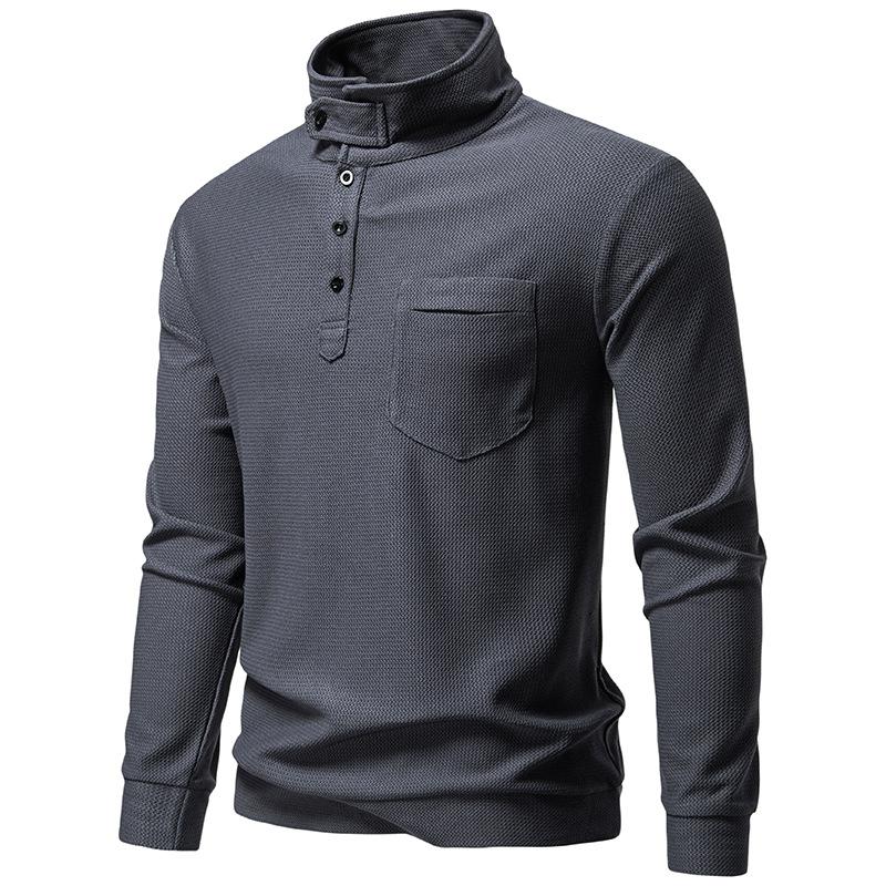 Men's Turtleneck Henley Shirt Long Sleeve Casual Top for Men Autumn Winter Warm Textured Pullover with Pocket Multi-Color Fashion Male Blouse