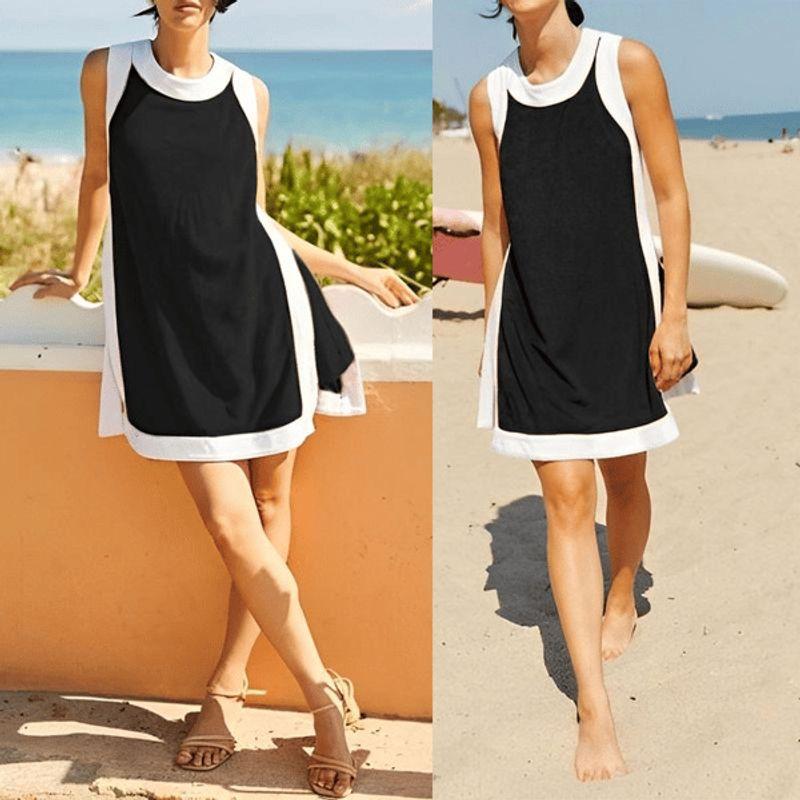 Leisure Two-Piece Set New Women Casual Color Matching round Neck Sleeveless Top Matching Shorts Set
