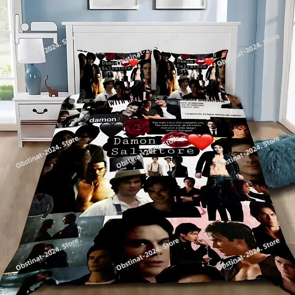D-Damon Salvatore The Vampire Diaries Duvet Pillowcase Bedding Set Boy Girl Bedroom Decoration Children Gift Single Double Large