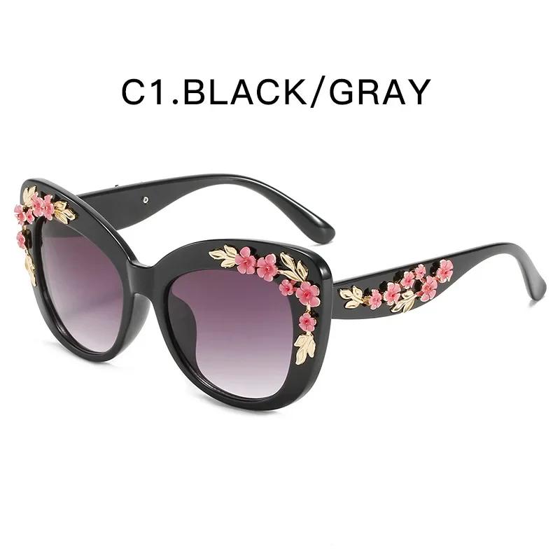

Fashion Cat Eye Sunglasses Rose Fancy Decorative Eyewear Retro Personal Design Flower Sunglasses Women Vintage