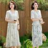 Mother's Summer Chinese-Style Elegant Two-Piece Dress Set for Middle-Aged and Elderly Women