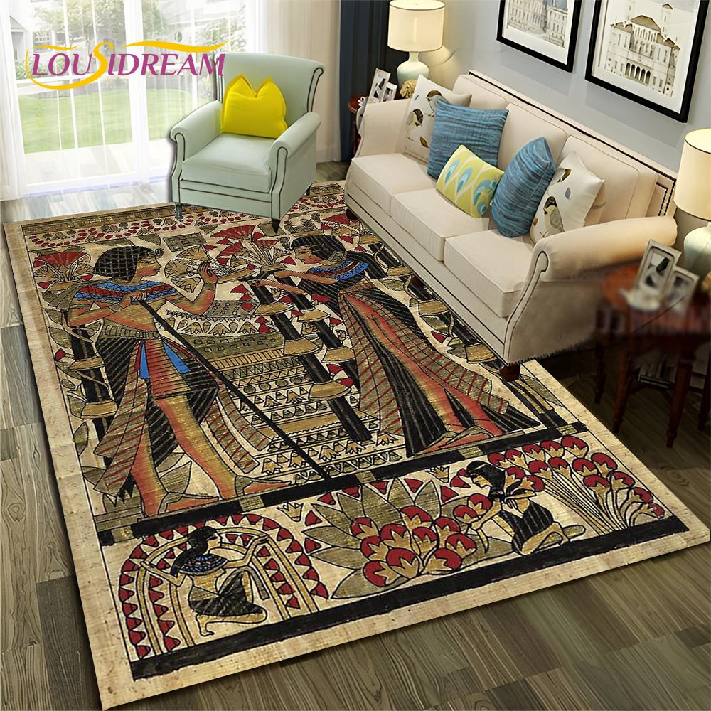 Egyptian Mythology Pharaoh Hieroglyphics Carpet Rug for Home Living Room Bedroom Sofa Doormat Decor,Area Rug Non-slip Floor Mat