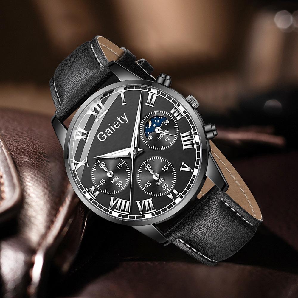 Men's Watch Casual Business Glass Quartz Watch Three-eye Calendar Fully Automatic Movement Watch Watch Large Dial Luminous