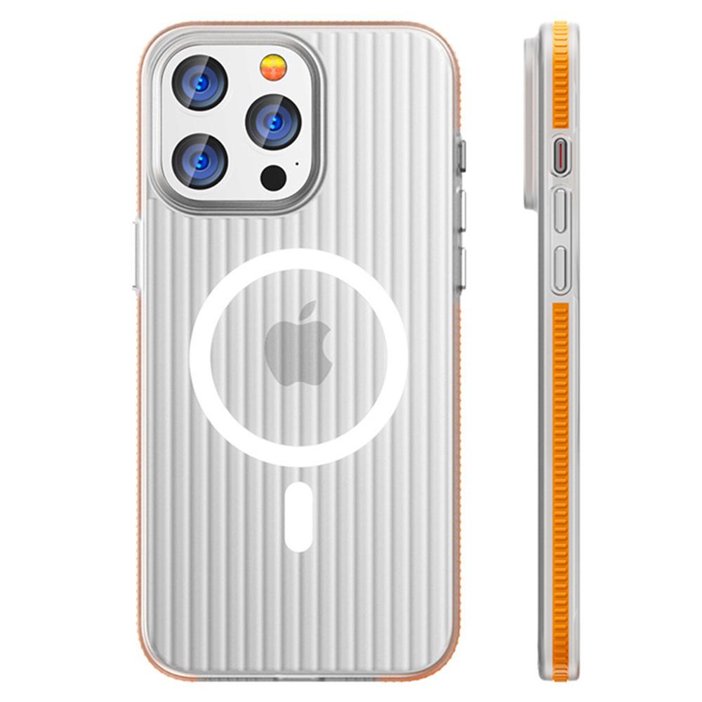 

For iPhone 15 Pro Case Corrugated Texture Phone Cover PC Shell Compatible with MagSafe Orange Edge