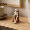 Resin Skeleton Desk Ornament Halloween Figurine, Sitting On Rocking Chair Statue, Drinking Gothic Garden Landscaping Decor Coffee Crocheting