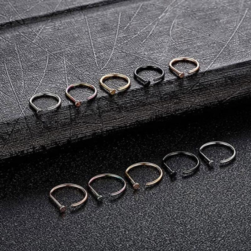Curved Barbells Fake Nose Ring D-Shaped Tragus Helix Hoop Ring Stainless Steel Septum Ring Piercing Jewelry for Unisex