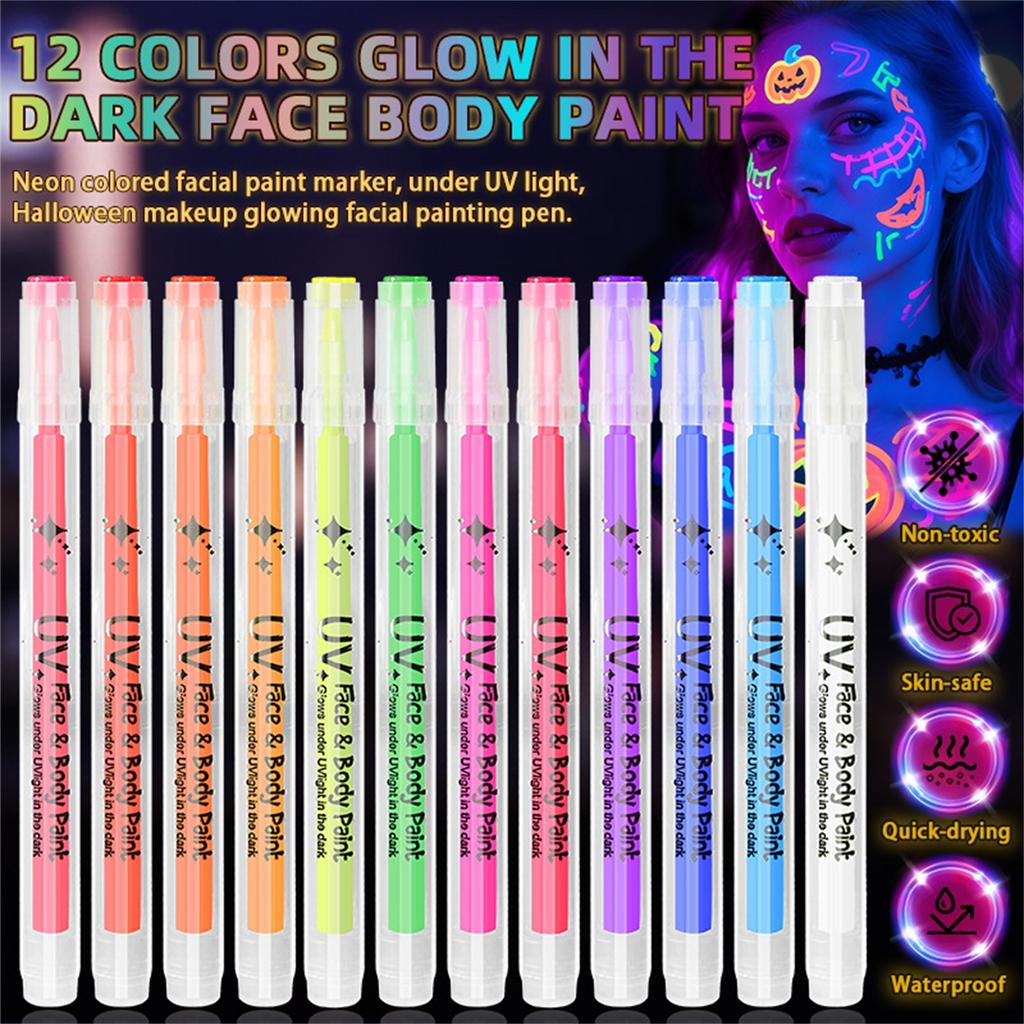 12 Color In The Dark Body And Face Paint Pens  Glow-in-the-dark Acrylic Pens  Creative Pens For Bars And Parties  12*3ml