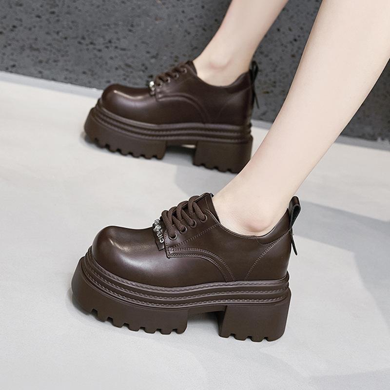 Platform Loafers Women's 2025 Spring New Versatile Thick Heel Muffin Shoes Black Single Shoes British Style Small Leather Shoes