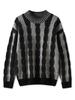 Heavyweight Contrast Color Cable Knit Cashmere Sweater - Autumn/Winter, Long Sleeve, Textured, Thick, Fashionable, Loose Fit Knitwear.