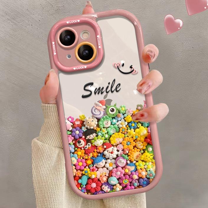 Applicable To IPhone14 Apple 15 Mobile Case 13promax Colorful Clay Flowers 12 All-inclusive Anti-fall 11 Transparent