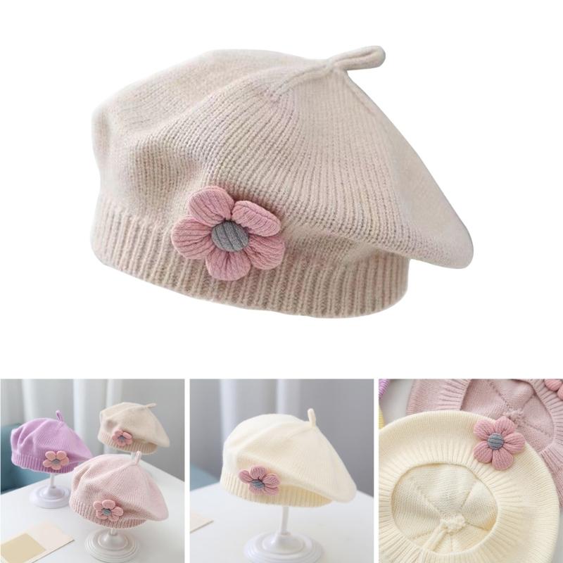 Winter Toddlers Beret Princess Girls Warm Hat Lovely Knitted Caps Windproof Hats Baby Stylish Bonnet for Infant 6M-4T