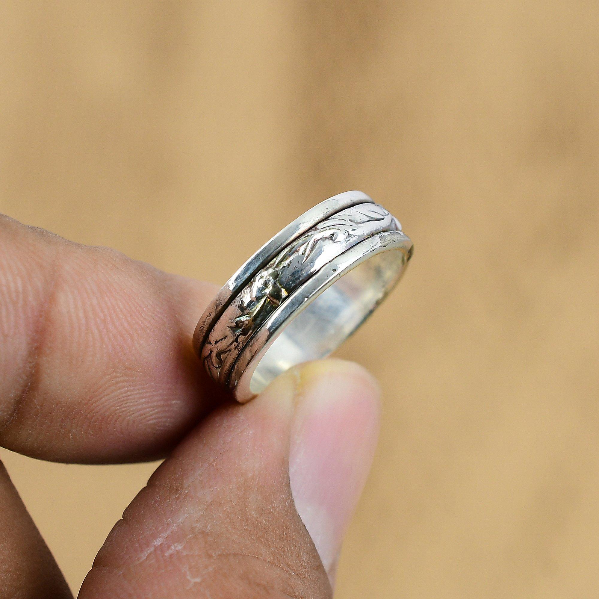 

Wedding Gift For Her 925 Silver Natural No Stone Gemstone Spinner Ring Size 6 No
