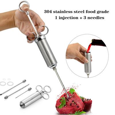 Injecteur d'assaisonnement pour marinade 57g Injecteurs pour viande de dinde Seringue d'injection de cuisine en acier inoxydable avec 2-5 aiguilles