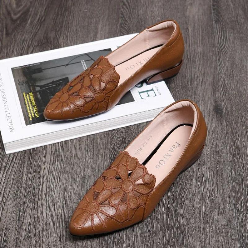 Mid Heel Casual Shoes for Women Heels Wedding Hollow Out Black Square Heel Formal Shoes Work Lady Fall Zapatilla Mujer 2025